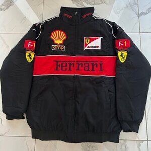 Ferrari F1 Racing Jacket Black – Vintage Style Embroidered Bomber